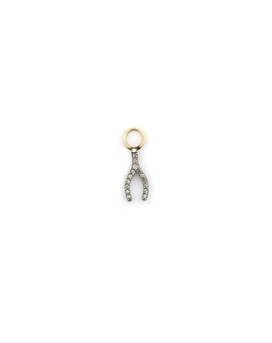 Tiny Silver Diamond Wishbone Earring Charm