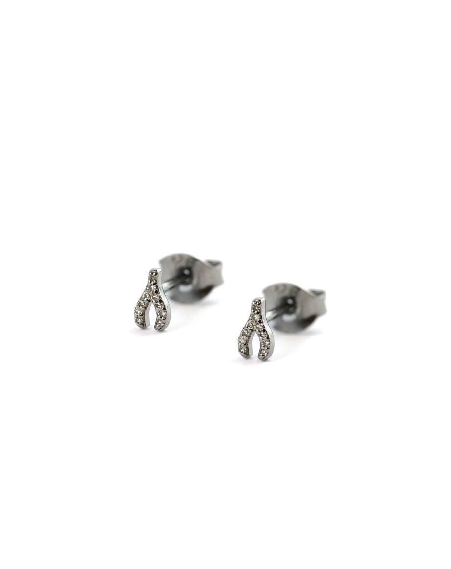 TIny Silver Diamond Wishbone Studs