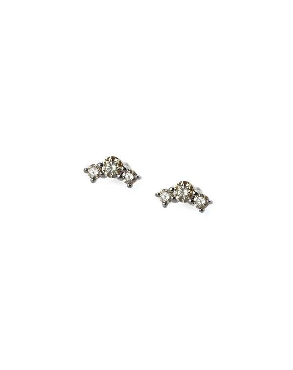 Silver 3 Diamond Curved Bar Studs