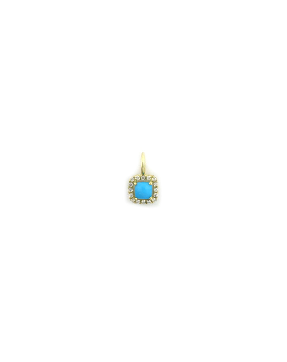 Small 14K Gold Square Turquoise Diamond Charm