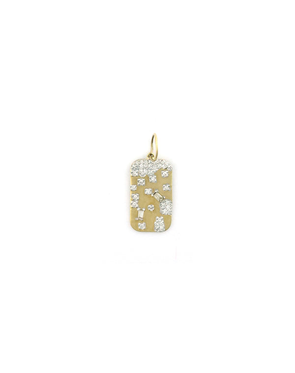 14K Gold Mix Shape Dotted Diamond Dog Tag Charm