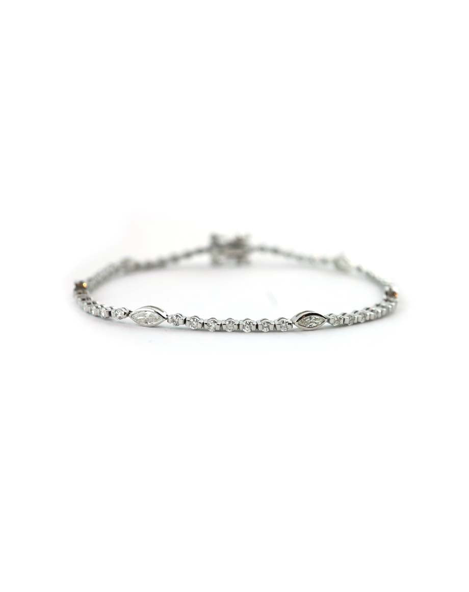 14K White Gold Multi Shape Tennis Bracelet