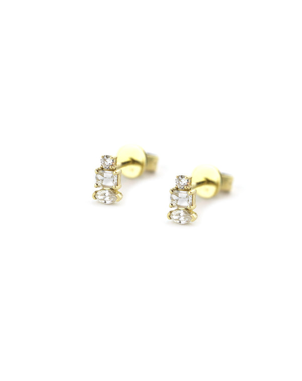 14K Gold Mix Shape Diamond Trio Studs
