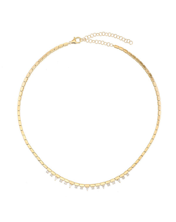 14K Gold Mix Shape Diamond Segmented Bar Necklace