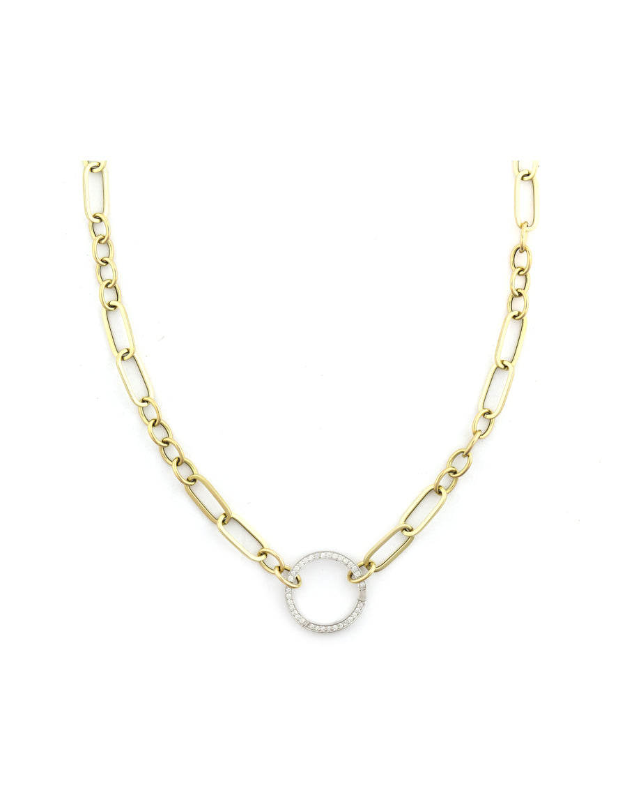 14K Gold Round + Link 17mm Lock Necklace