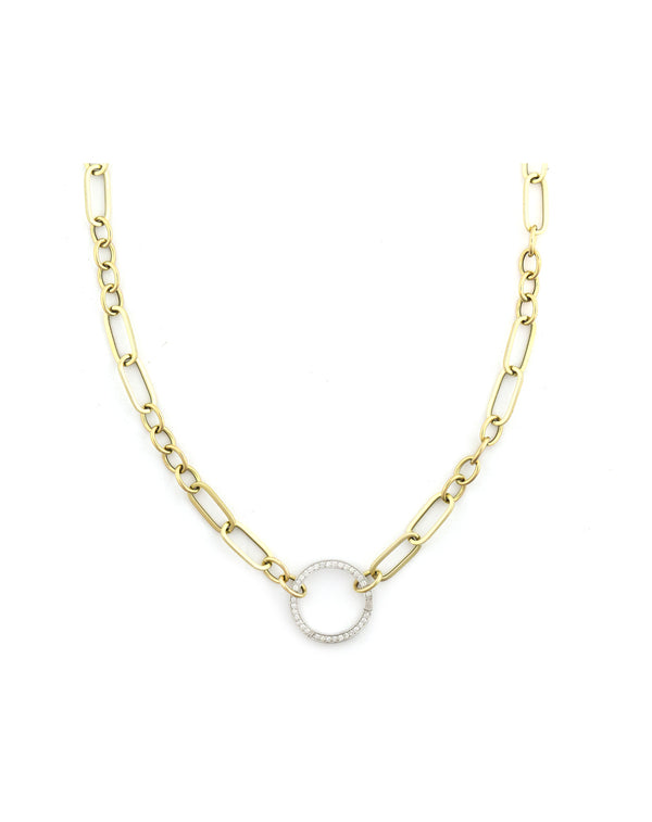 14K Gold Round + Link 17mm Lock Necklace