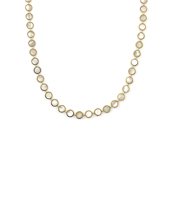 14K Gold Circle Mother of Pearl Inlay Disco Chain