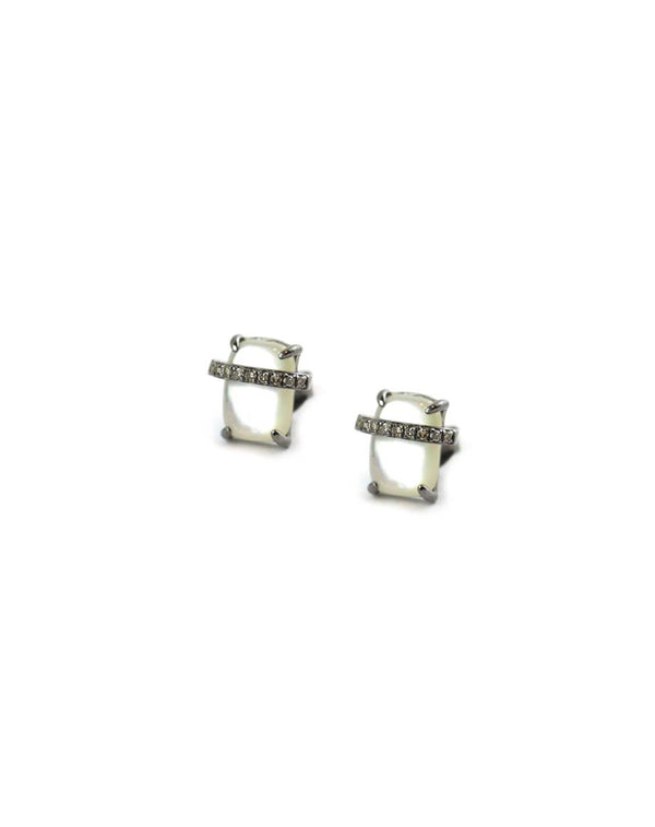 Silver Mother of Pearl Diamond Square Studs