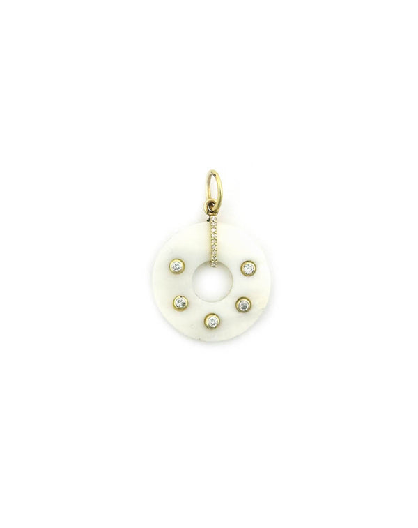 14K Gold Mother of Pearl Diamond Donut Pendant