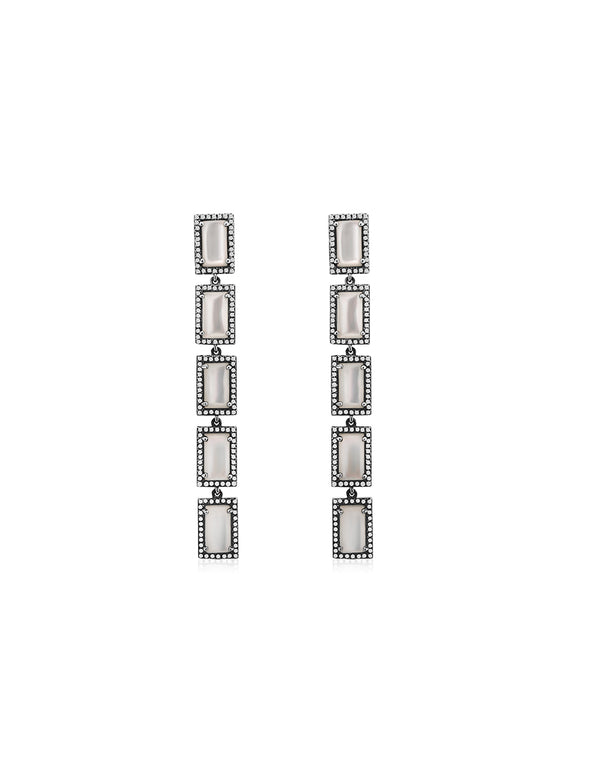 Silver & Diamond Mother of Pearl Rectangle Duster Earrings