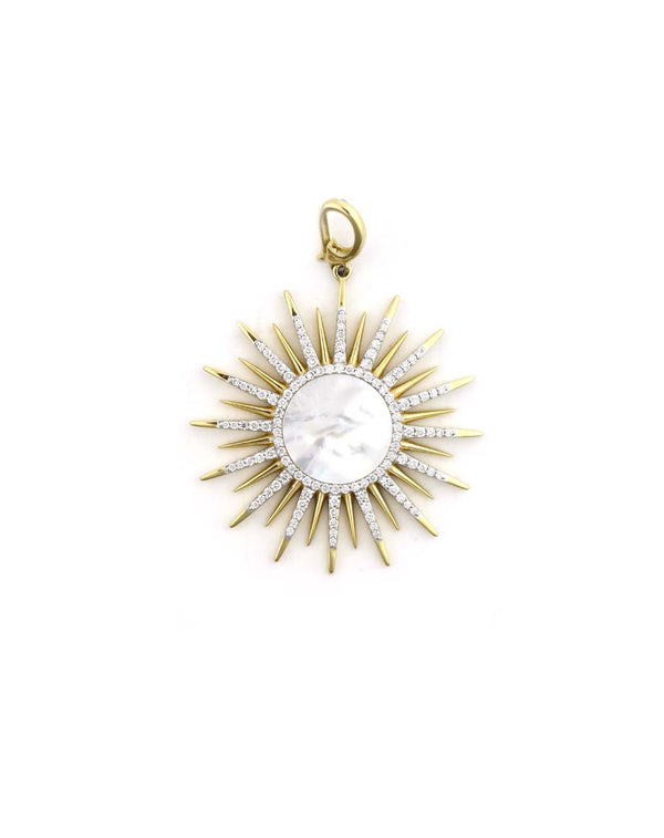 14K Gold Mother of Pearl Diamond Sunburst Charm