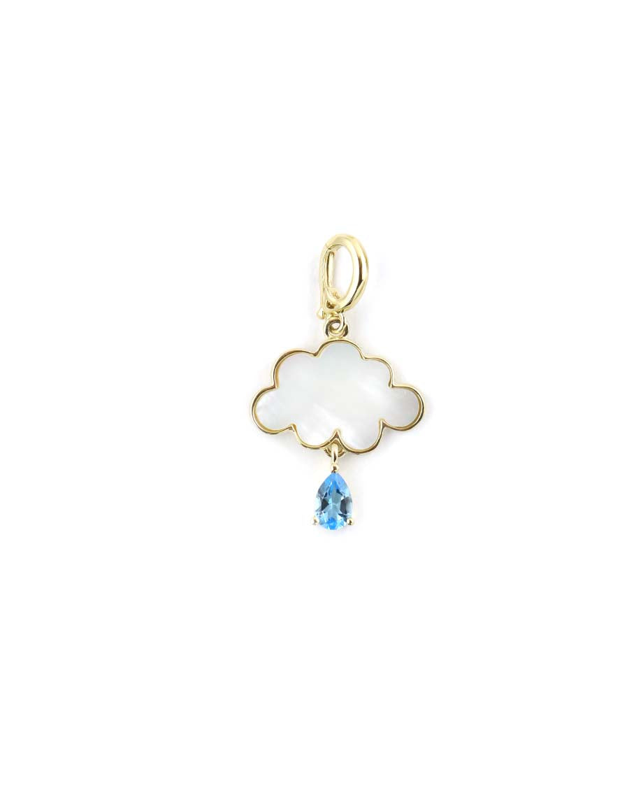 14K Gold Mother of Pearl Cloud Topaz Teardrop Charm