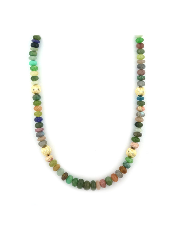 7-9mm Natural Opal Fluted Gold Round Rondelle Necklace