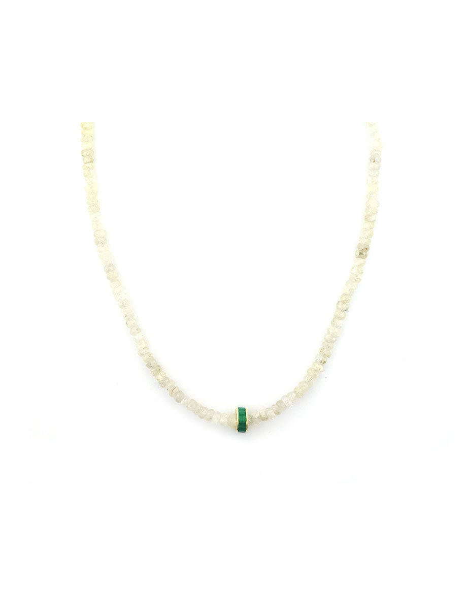 14K Gold Emerald Spacer White Zircon Necklace
