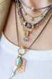 14K Gold Thick Ridged Diamond Blue Topaz Charm Spacer