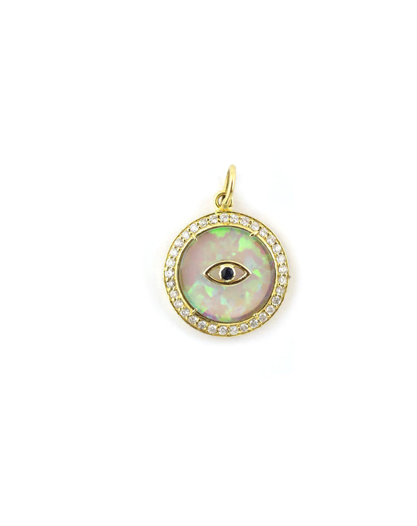 14K Gold Opal Evil Eye Coin Charm