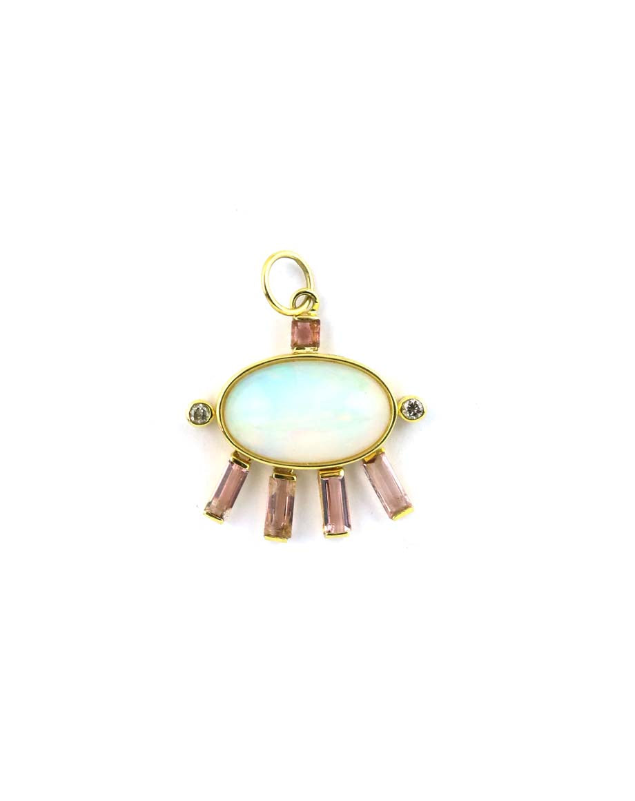 14K Gold Opal & Pink Sapphire Baguette Charm