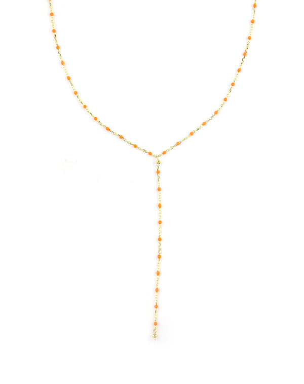 Orange Enamel Tin Cup Lariat Necklace