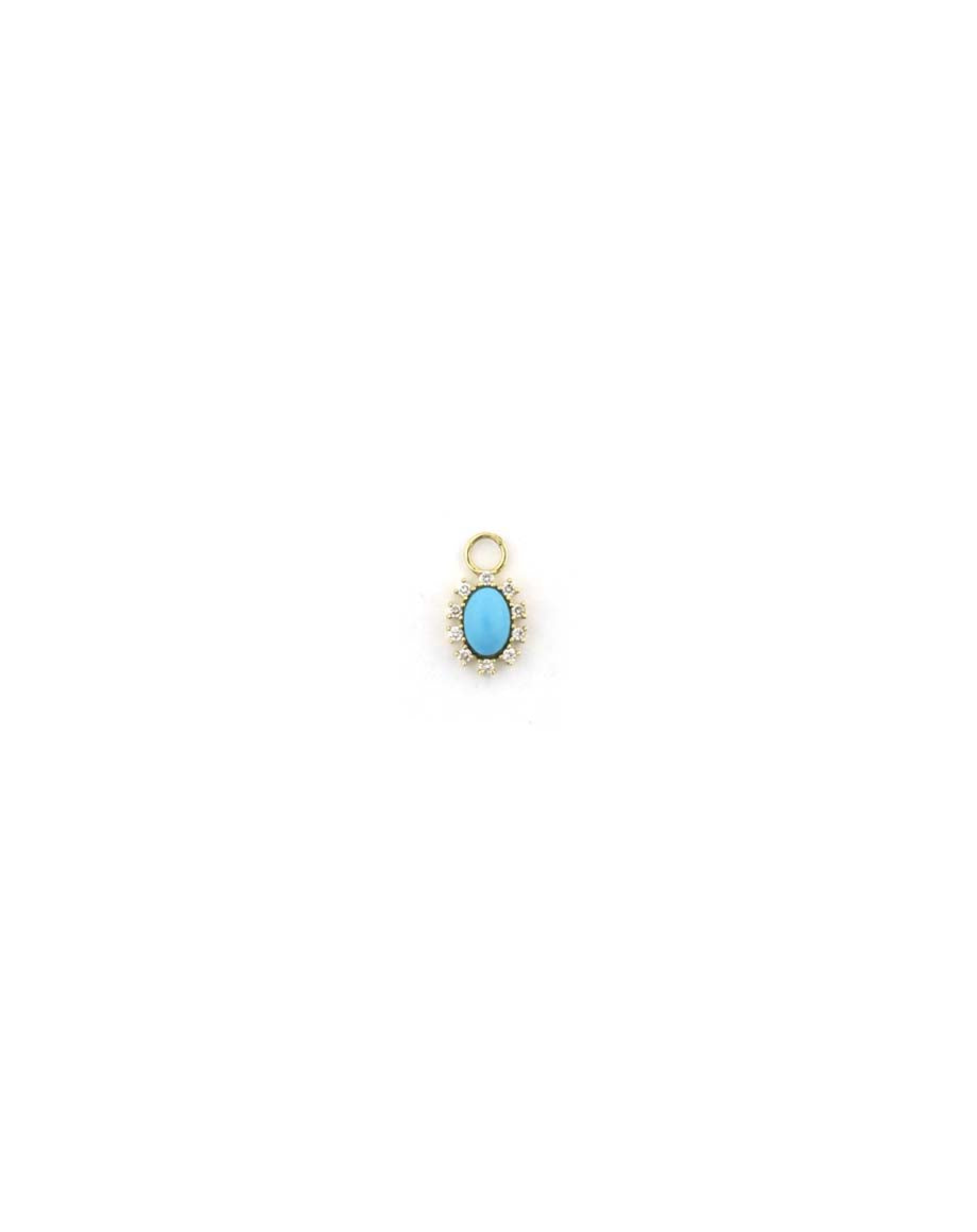 14K Gold Diamond Oval Turquoise Earring Charm