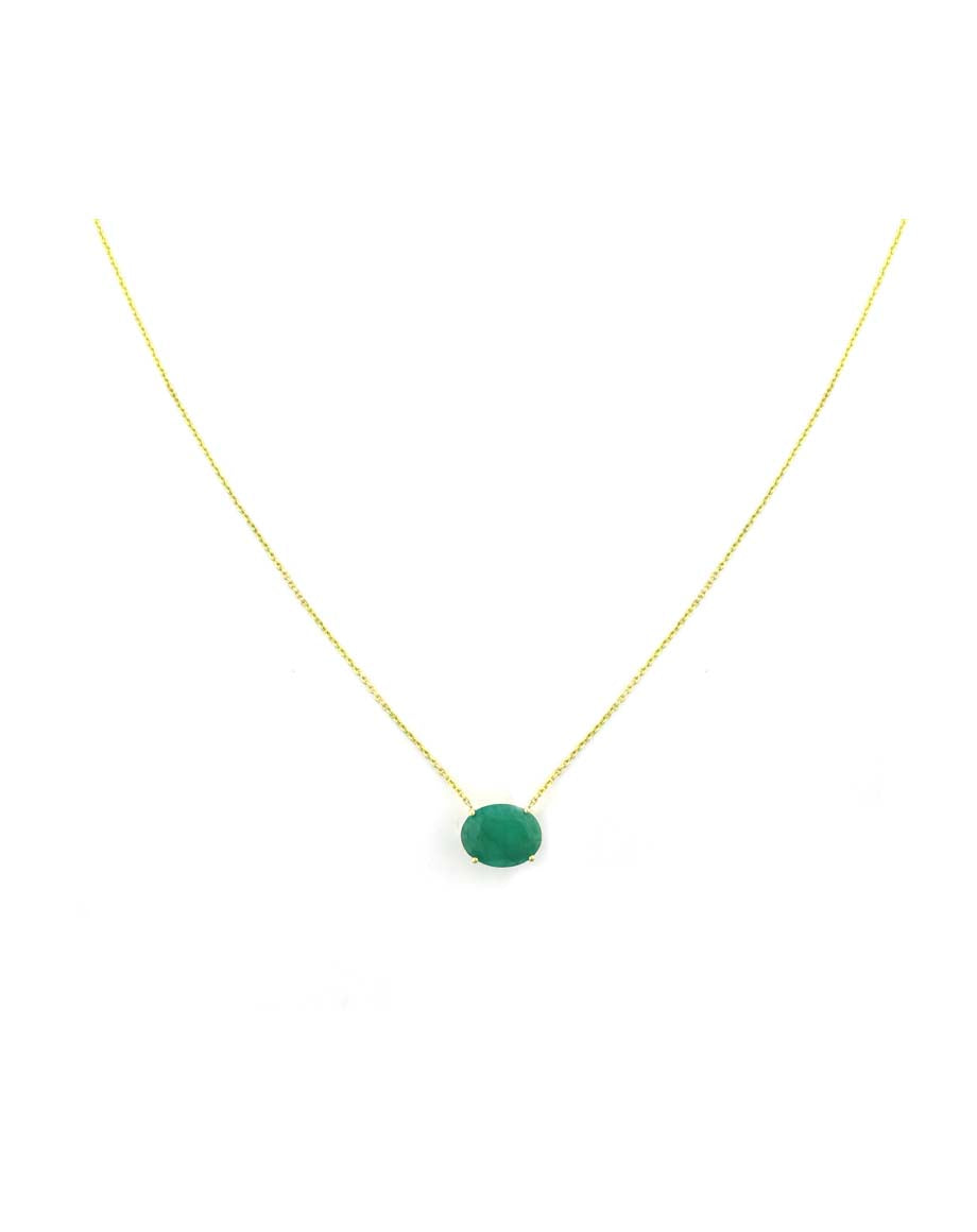 14K Gold Oval 2.5ct Emerald Necklace