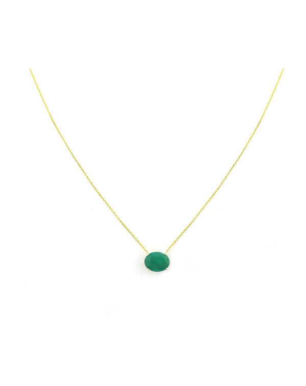 14K Gold Oval 2.5ct Emerald Necklace