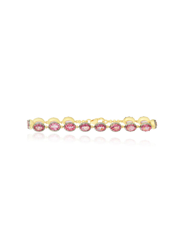 Two Tone Oval Pink Topaz Tennis Bracelet