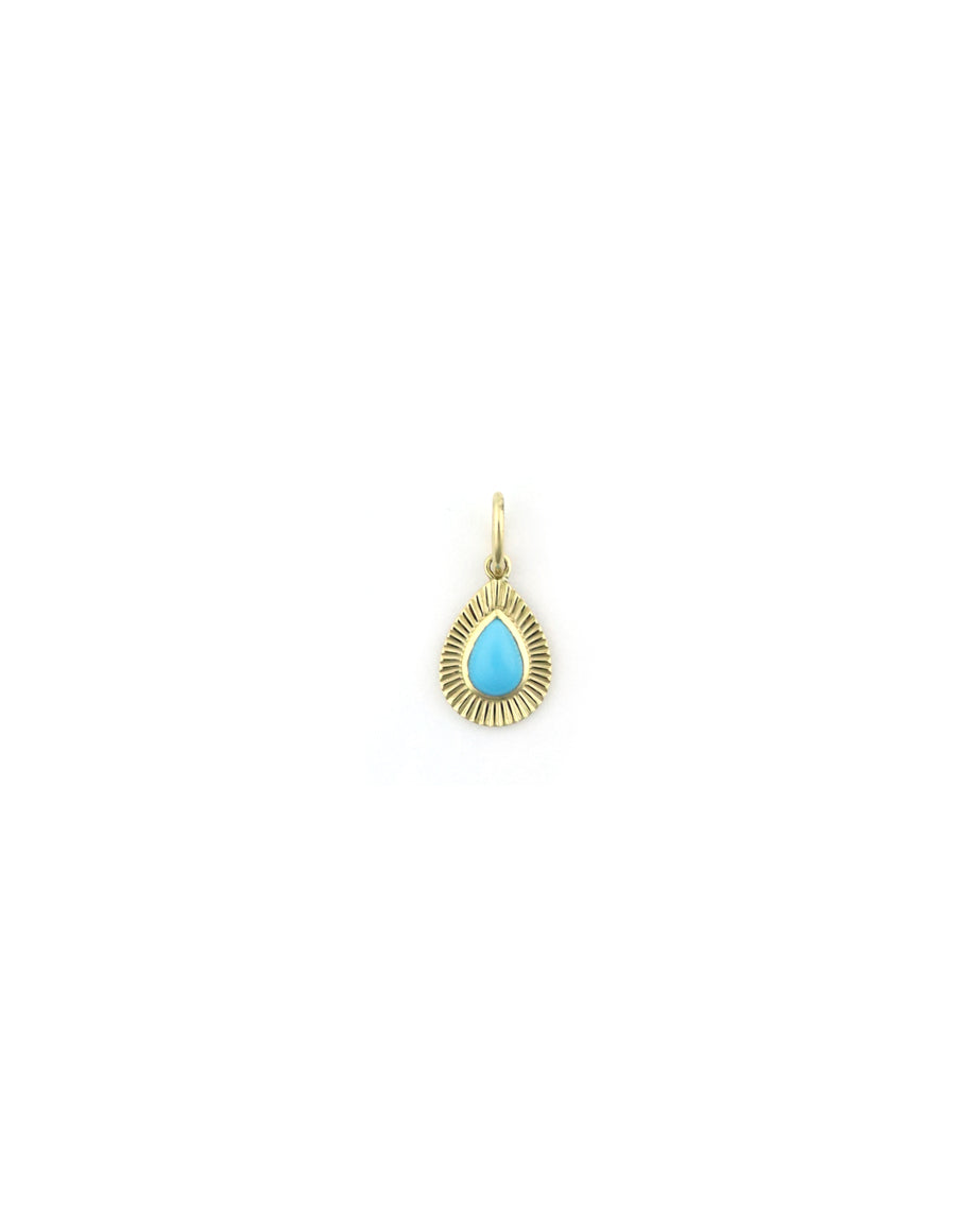 14K Gold Textured Turquoise Oval Charm