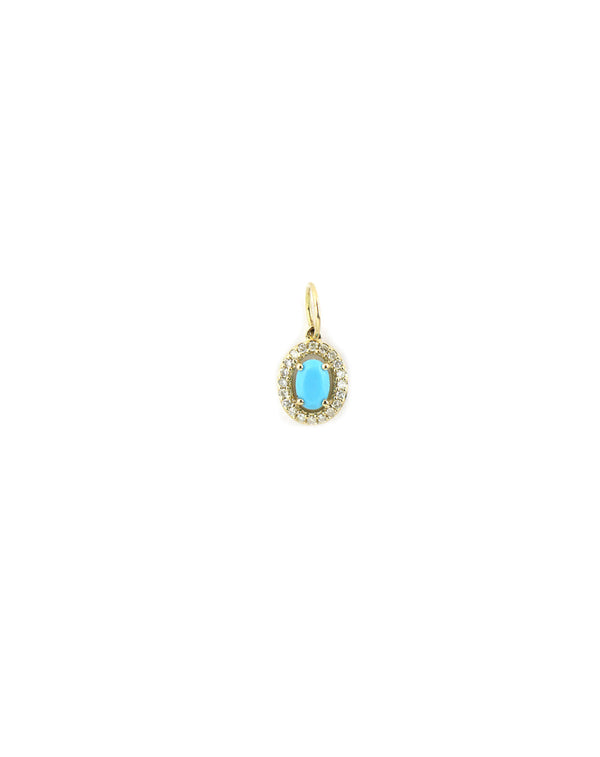 14K Gold Faceted Oval Turquoise Diamond Charm