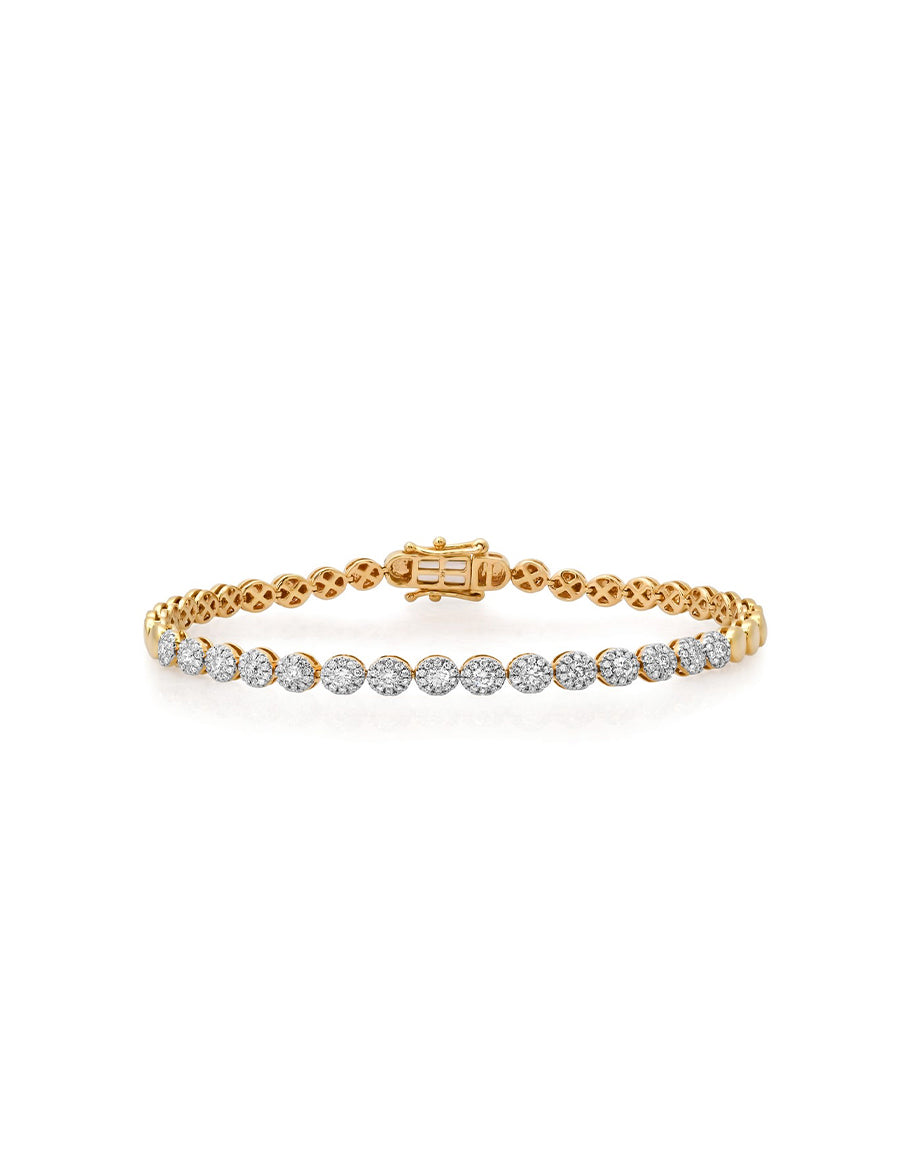 14K Gold Pave Diamond Round Disk Tennis Bracelet