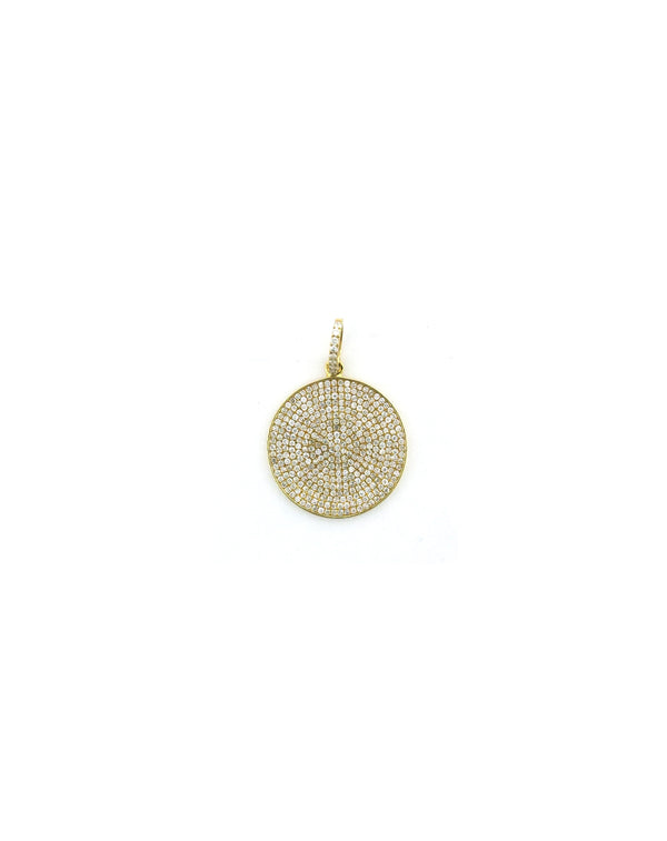 14K Gold 20mm 1ct Pave Diamond Disk Charm