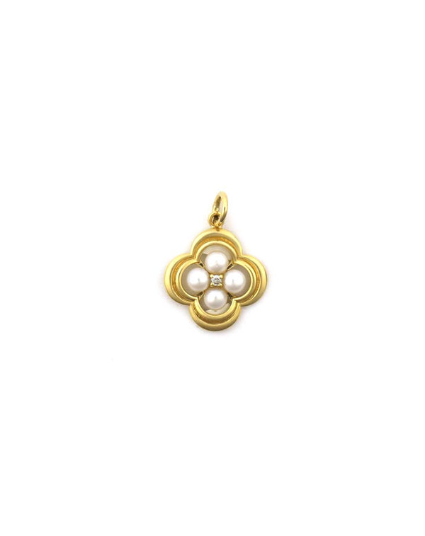 14K Gold Pearl Clover Charm