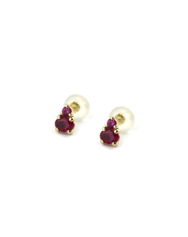 14K Gold Double Hot Pink Oval Mix Shape CZ Studs