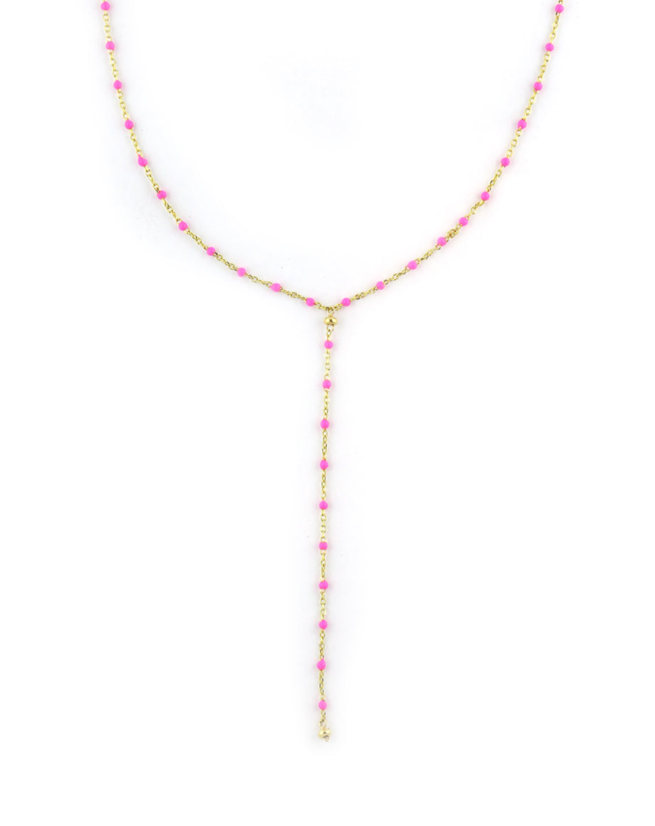 Neon Pink Enamel Tin Cup Lariat Necklace