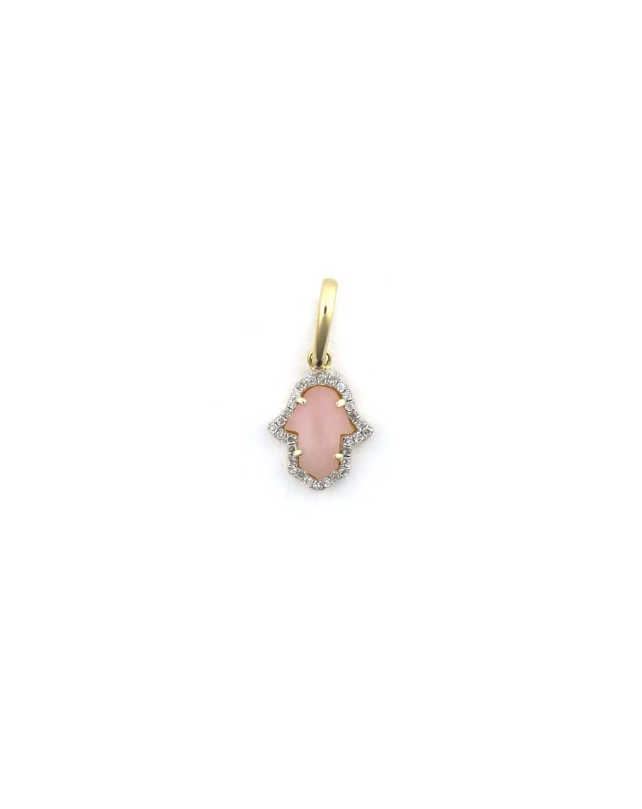 Mini 14K Gold Puffy Pink Opal Hamsa Charm