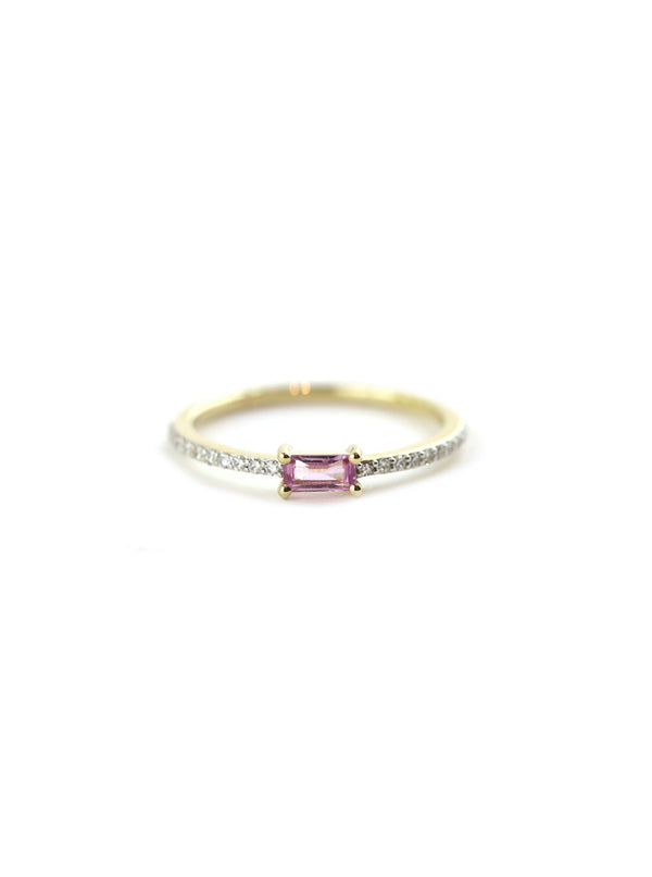 14K Gold Baguette Pink Sapphire Diamond Ring