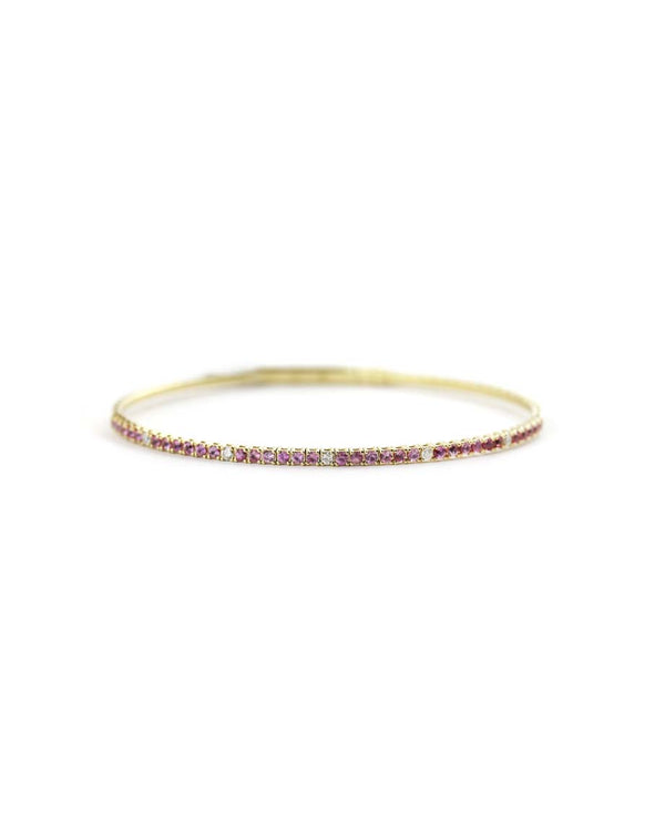 14K Gold Pink Sapphire Diamond Flexible Bangle