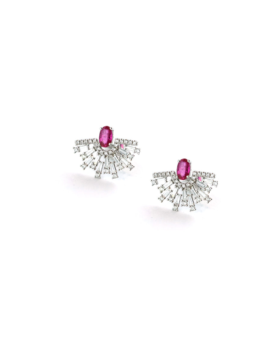 14K Gold .62ct Pink Sapphire .29ct Diamond Fanned Studs
