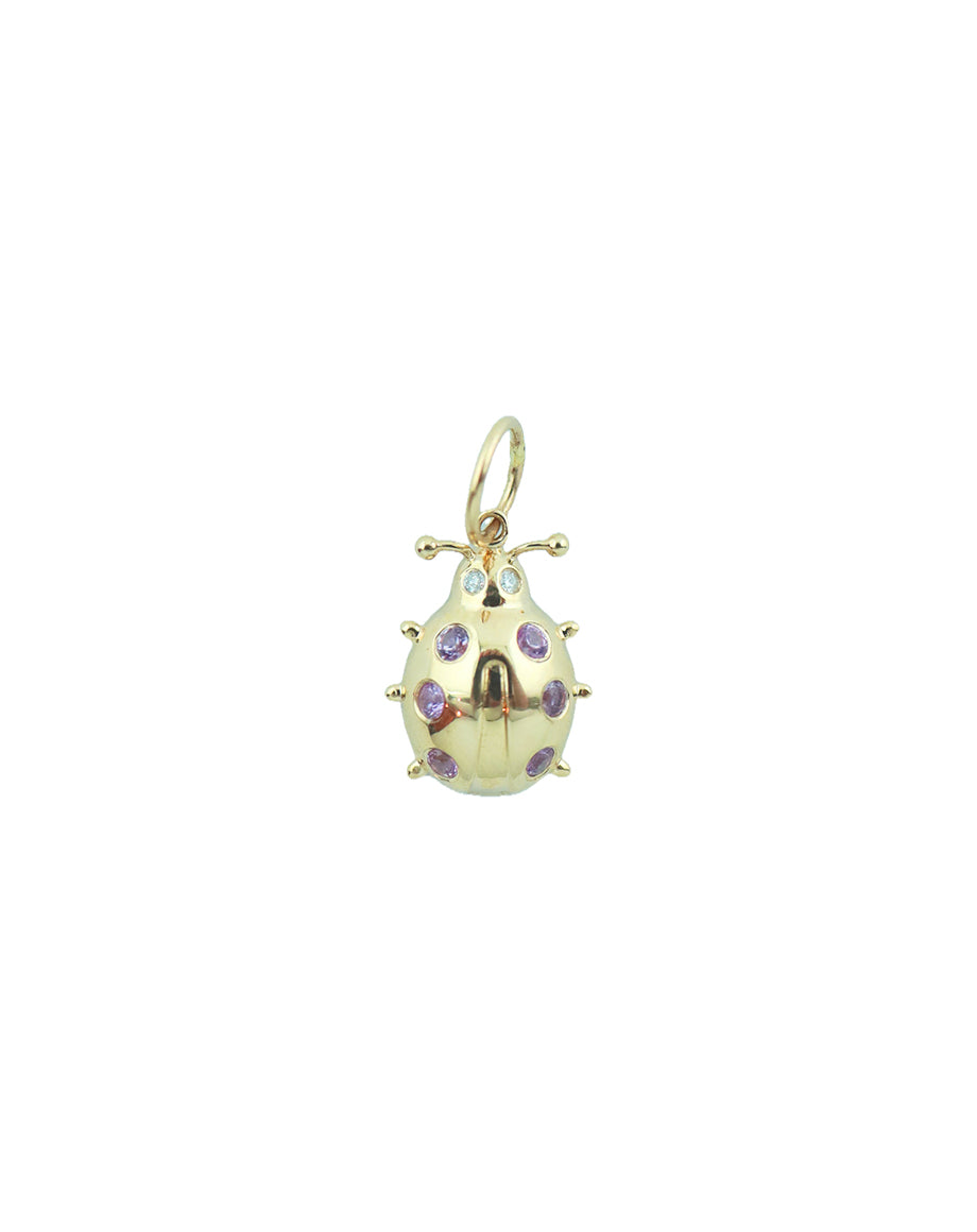 Small 14K Gold Pink Sapphire Ladybug Charm