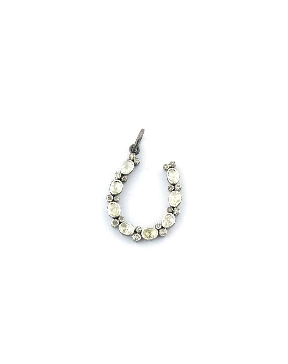Silver Polki Diamond Horseshoe Charm