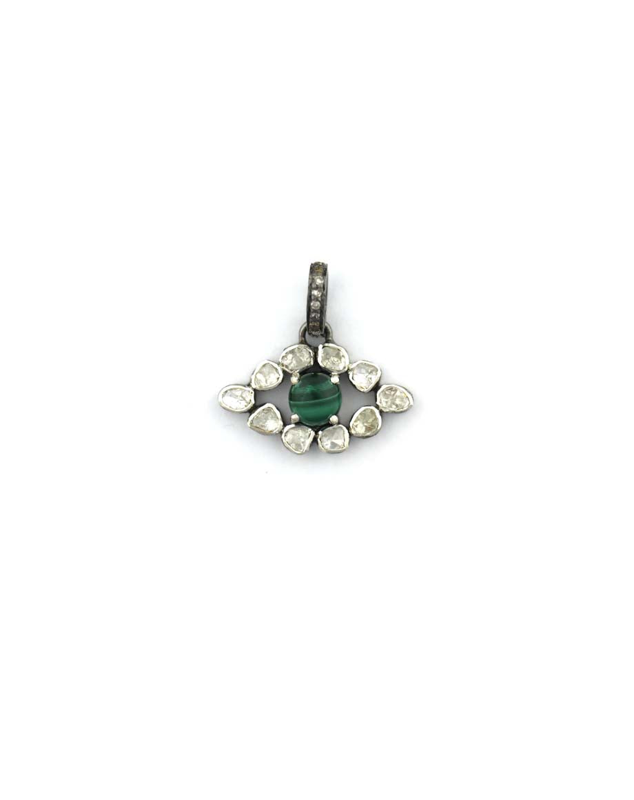 Mini Polki Diamond Malachite Evil Eye Pendant