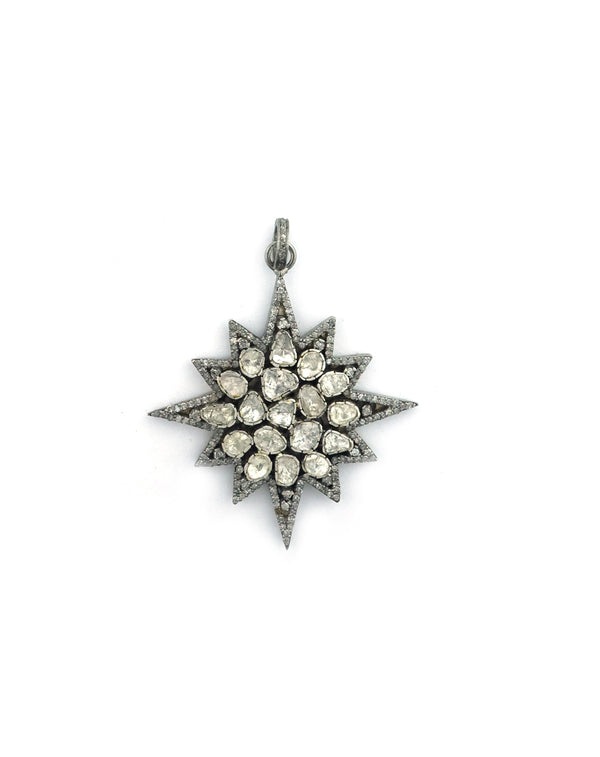 Large Polki Diamond Starburst Silver Charm