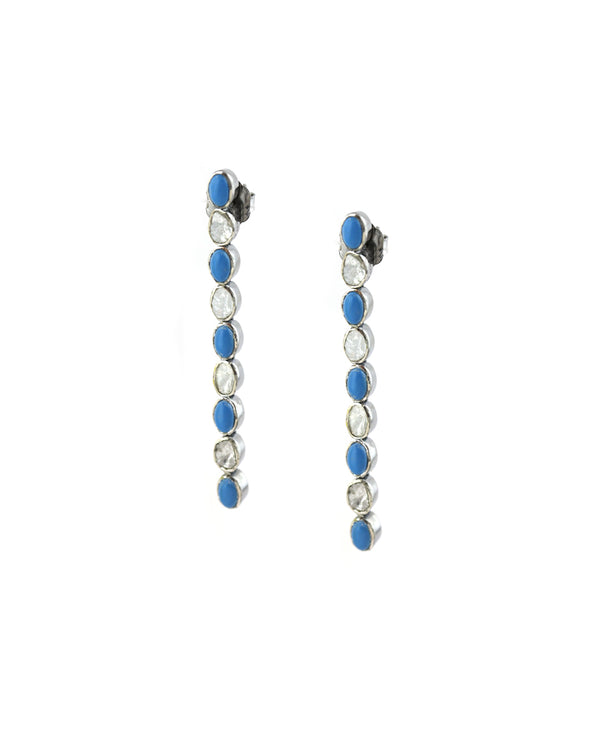 Silver Turquoise Polki Diamond Duster Earrings