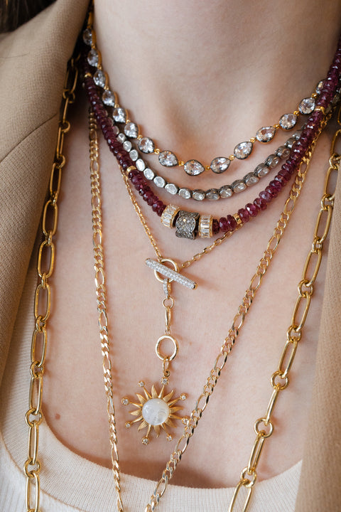 14K Gold Mother of Pearl Carved Sun Face Charm