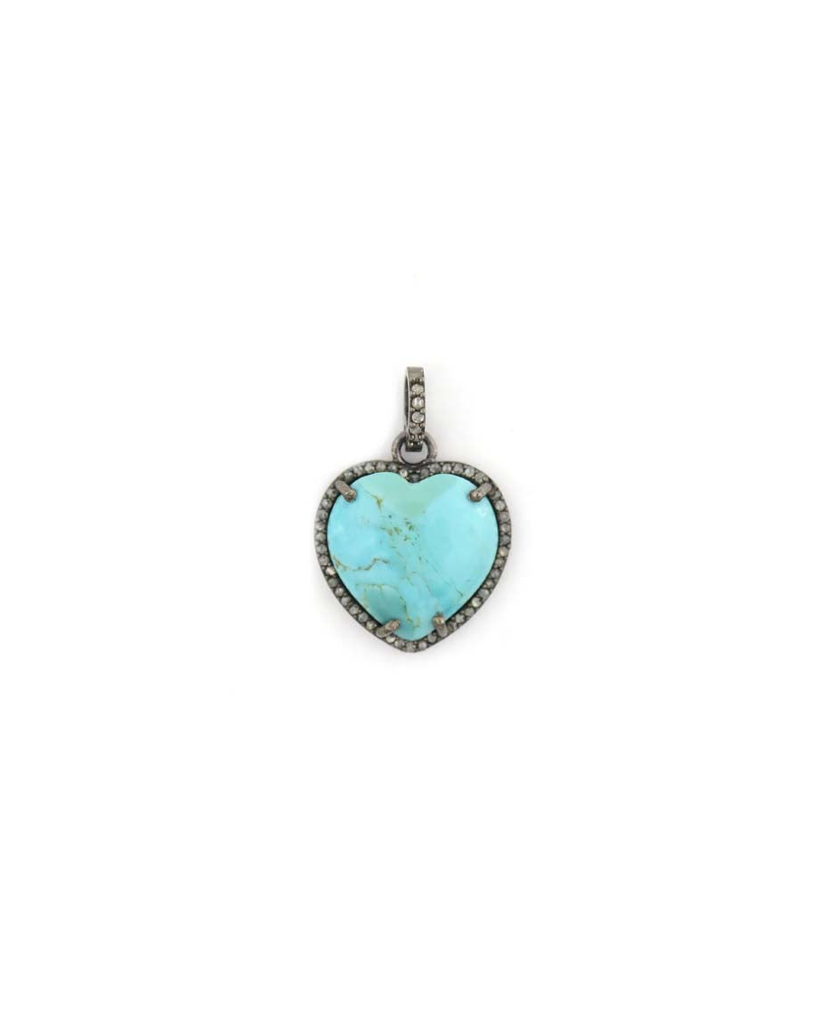 Silver Diamond Puffy Turquoise Heart Charm