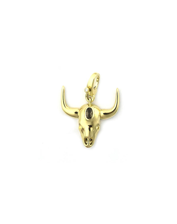 14K Gold Quartz Longhorn Skull Charm