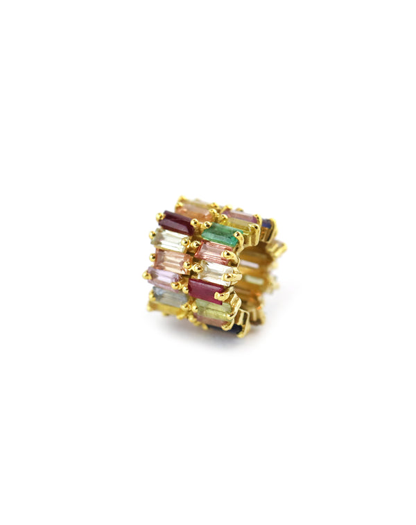Double 14K Gold Baguette Rainbow Sapphire Spacer