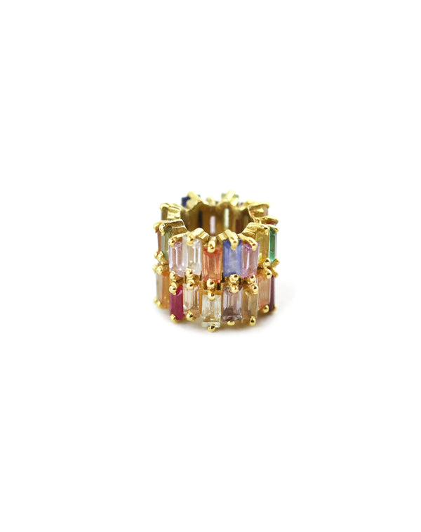 Double 14K Gold Baguette Rainbow Sapphire Spacer