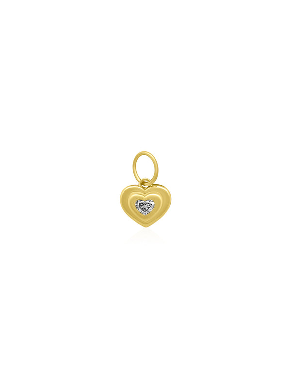 Small 14K Gold Ridged Heart Shaped Diamond Charm
