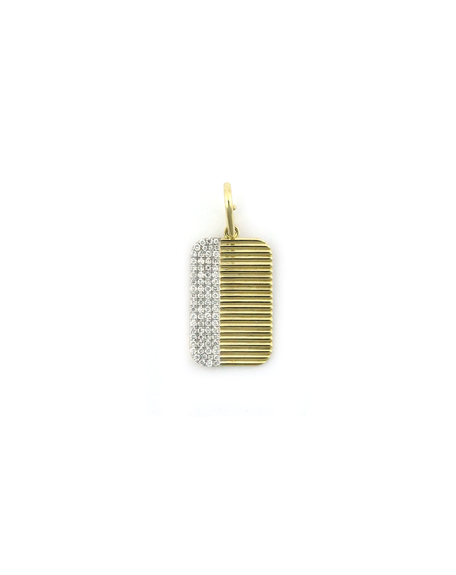 14K Gold Half Diamond Textured Dog Tag Charm