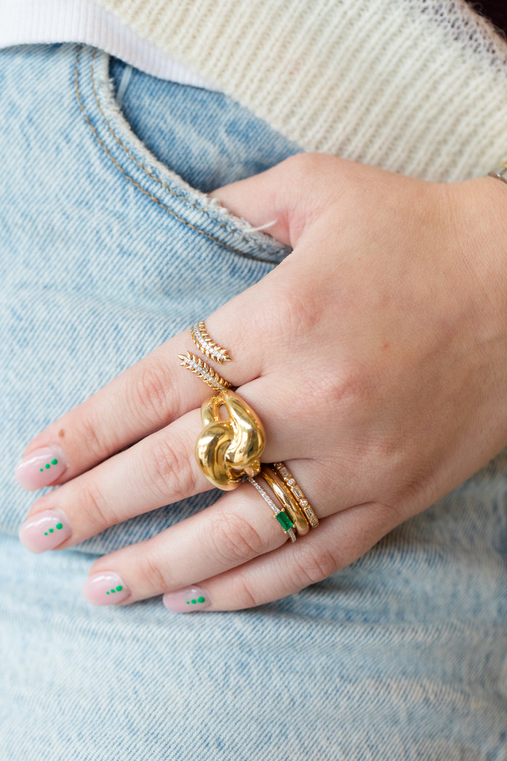 14K Gold Diamond Leaf Wrap Ring